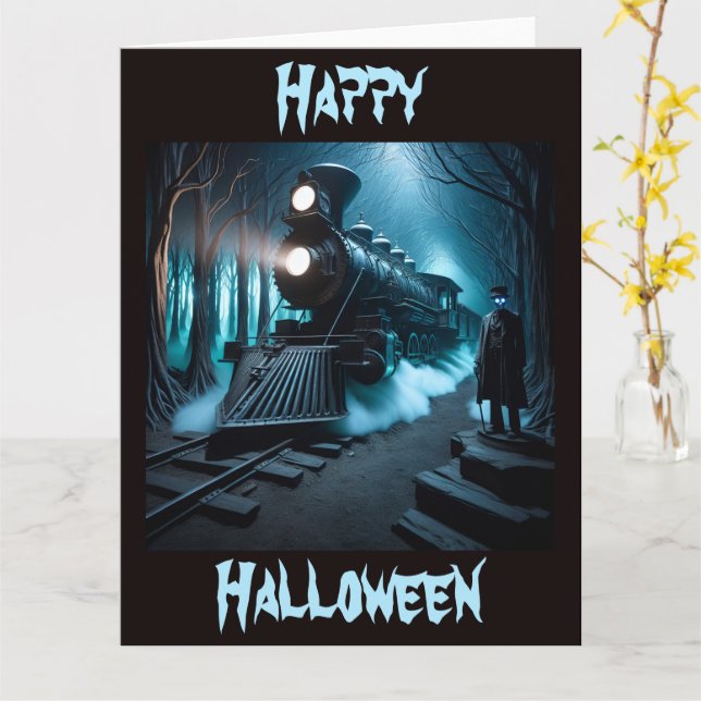 Todos a bordo de la tarjeta de Halloween del tren  (flor amarilla)