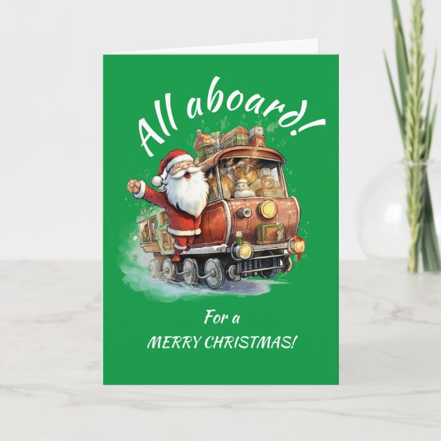 ¡Todos a bordo! Tarjeta de vacaciones de navidad (Anverso)