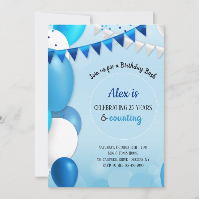 Todos en la invitación de cumpleaños azul (Anverso)