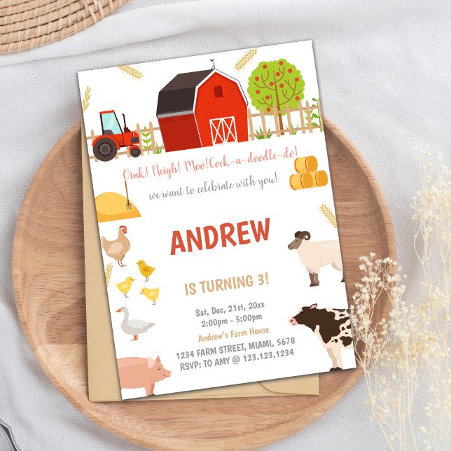 Todos los animales de granja Animales Invitaciones (All Animals Farm Animals Birthday Invitations)