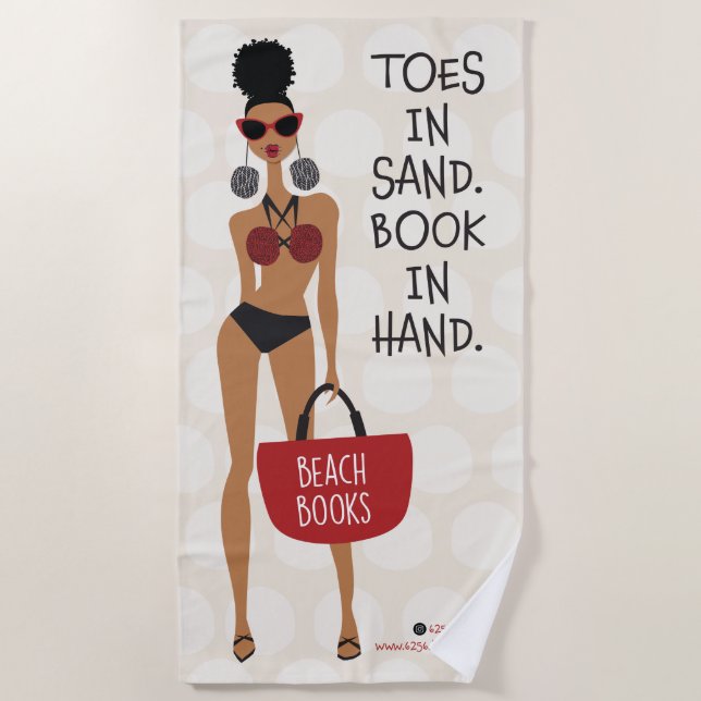Toes in Sand. Libro en mano. Toalla de playa (Anverso)