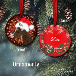 Toggenburg Goat Santa Hat Ornamento de Navidad