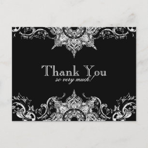 Toile Black n White Damask Gracias Nota Postal