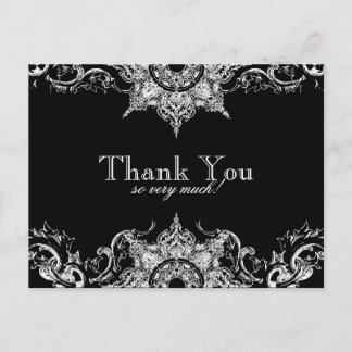 Toile Black n White Damask Gracias Nota Postal
