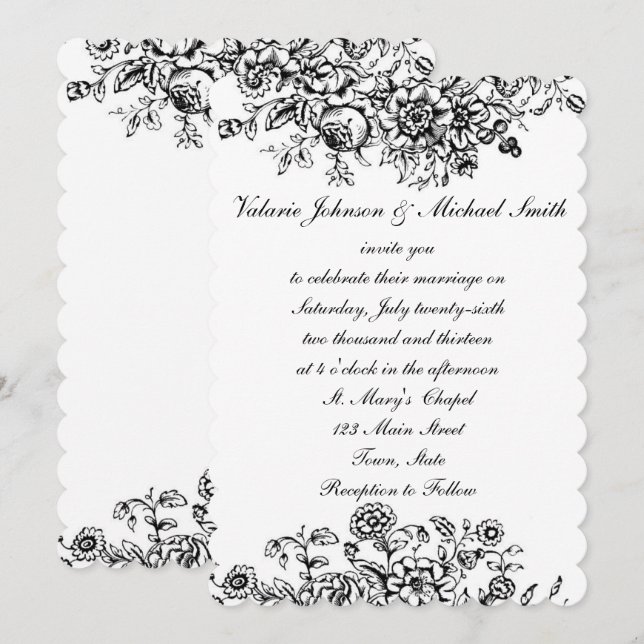 Toile blanco y negro, invitación a la boda persona (Anverso / Reverso)