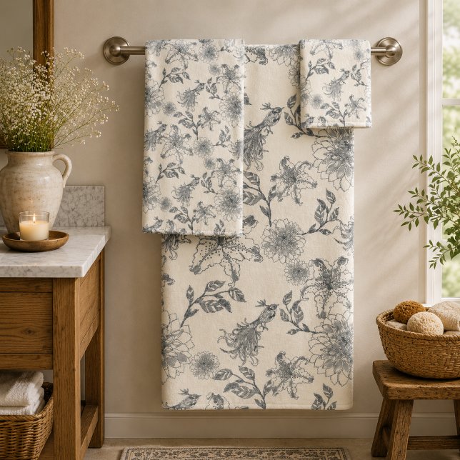Toile Botánico de Pájaros Francés Antiguo Rústico  (Subido por el creador)