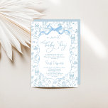 Toile De Jouy Baby Shower con invitación de Bow Bo<br><div class="desc">Toile De Jouy Baby Shower con invitación azul de Bow Boy</div>