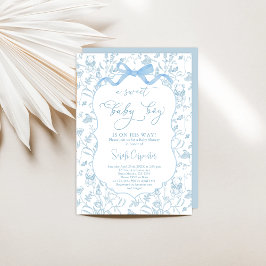 Toile De Jouy Baby Shower con invitación de Bow Bo