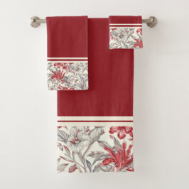 Toile de Jouy Lilis de flores rojas y grises