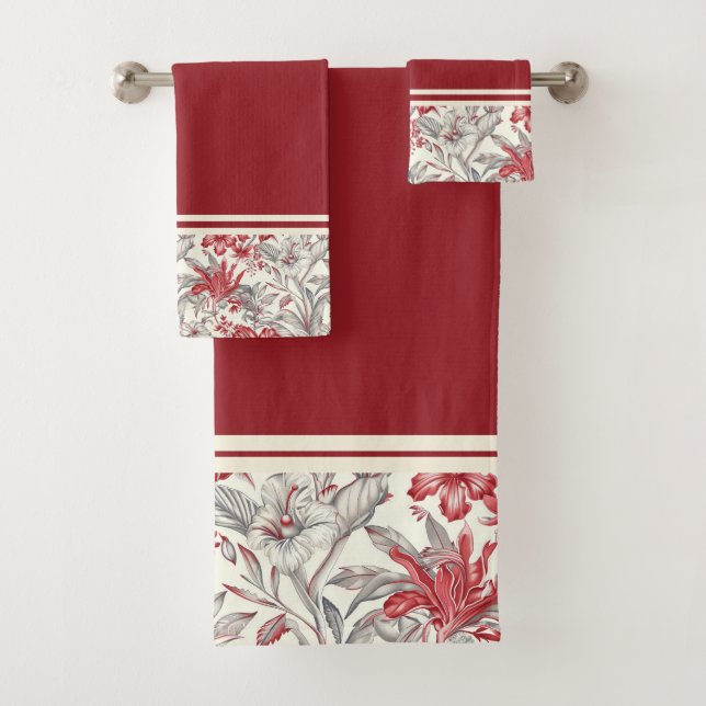 Toile de Jouy Lilis de flores rojas y grises (In situ)