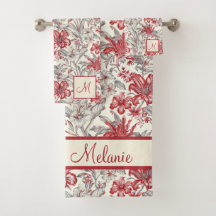 Toile de Jouy Lilis de flores rojas y grises