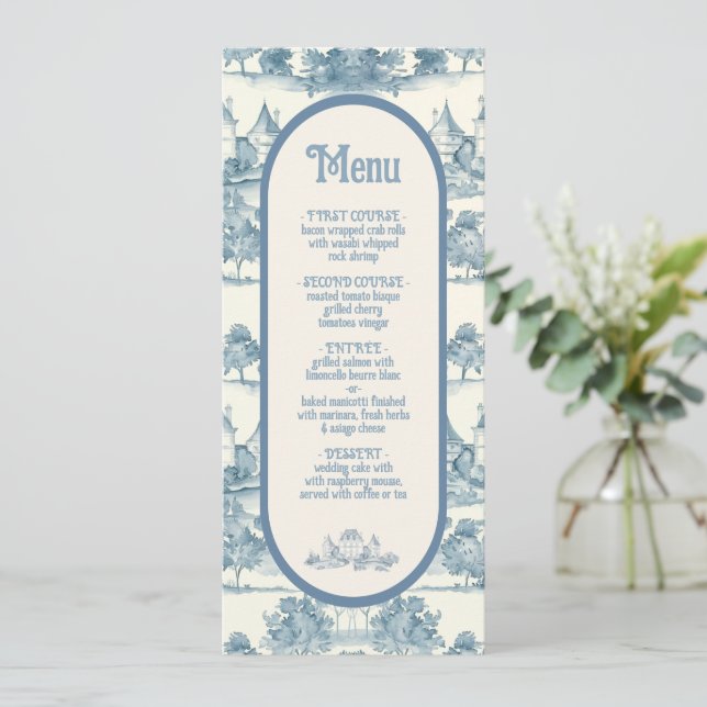 Toile Floral Chateau Boda Menú (Anverso de pie)