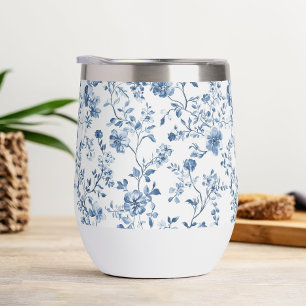 Toile Floral Elegante Azul y Blanco Estilo Vintage