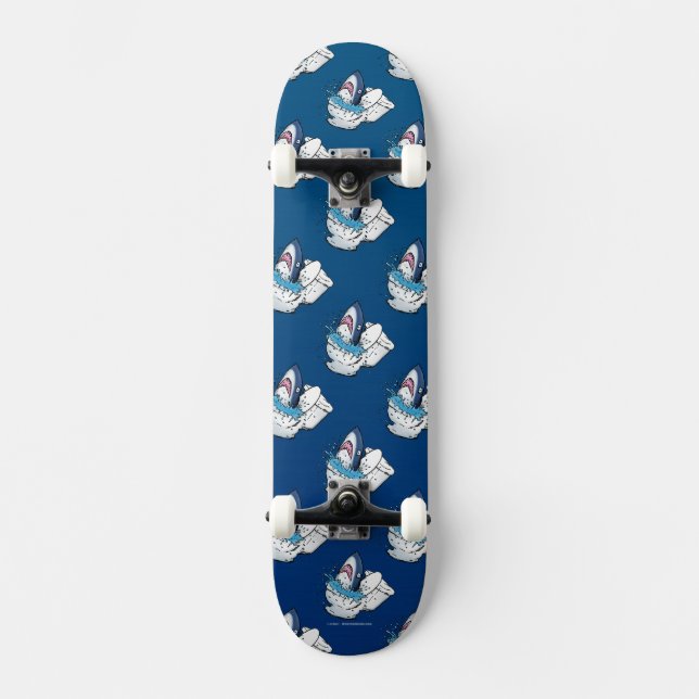 Toilet Shark Funny Skateboard Azul (Anverso)