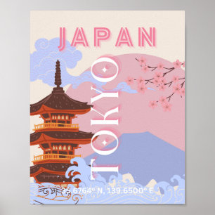 Tokio Japón: Arte de viajes, arte de viajes retro,