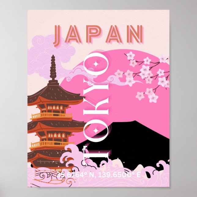Tokio Japón: Arte de viajes, arte de viajes retro, (Frente)
