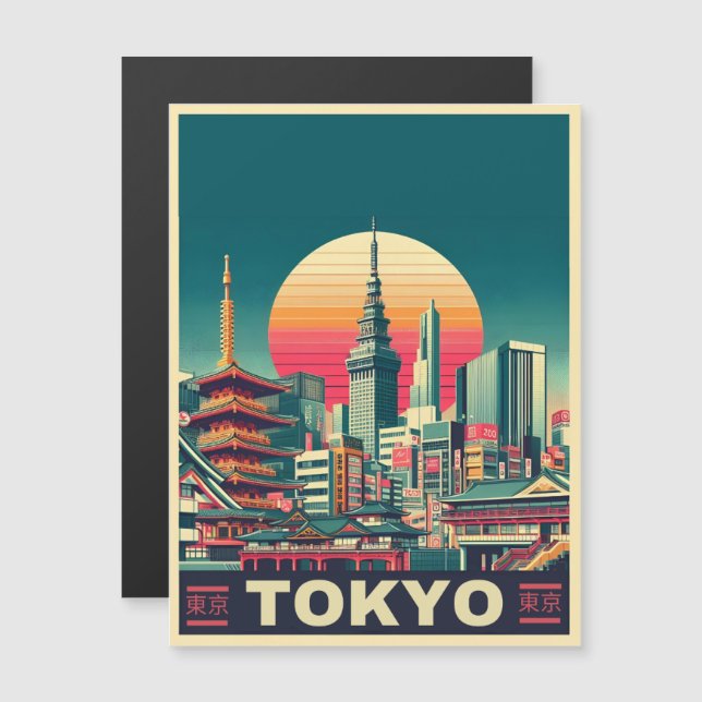 Tokio Japón viajes RETRO regalos con tarjeta magné (Anverso/Reverso)