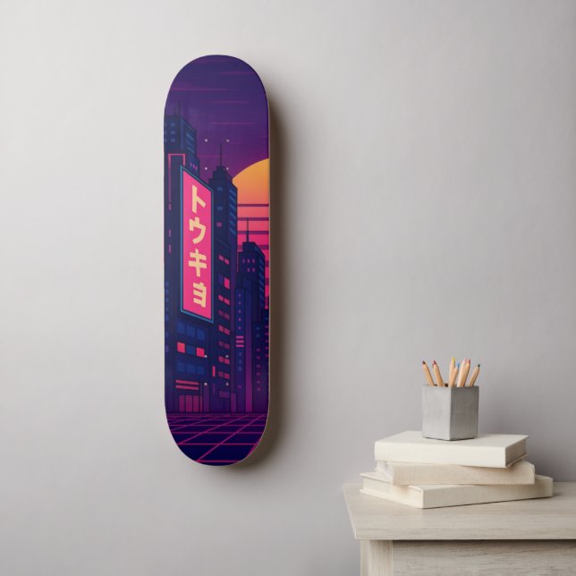 Tokyo Retro-Style Skateboard (Arte de la pared)