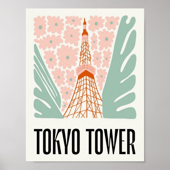 Tokyo Tower Japón abstracto viaje arte floral (Frente)