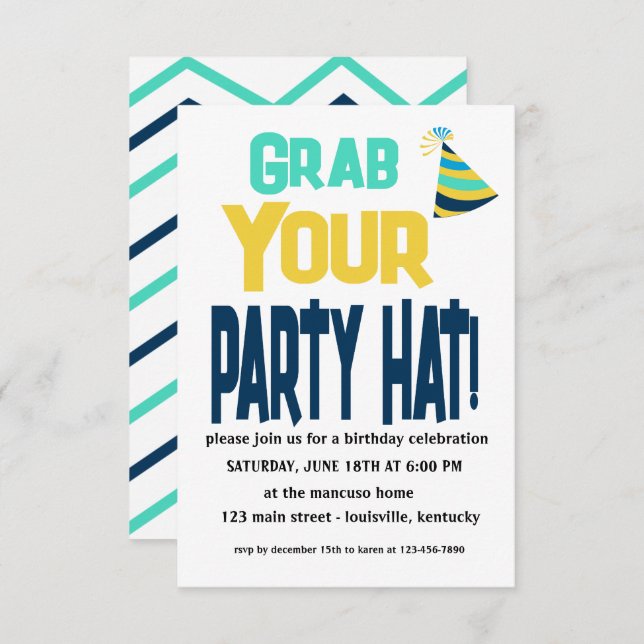 Toma Editable Invitación a su Gorra Fiesta Cumplea (Anverso / Reverso)