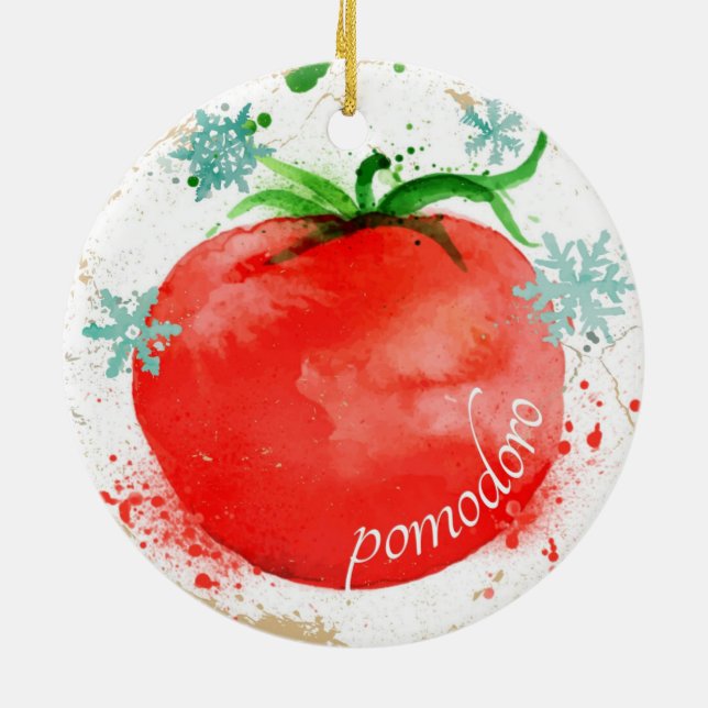 Tomate acuarela comida italiana adorno navideño (Atrás)