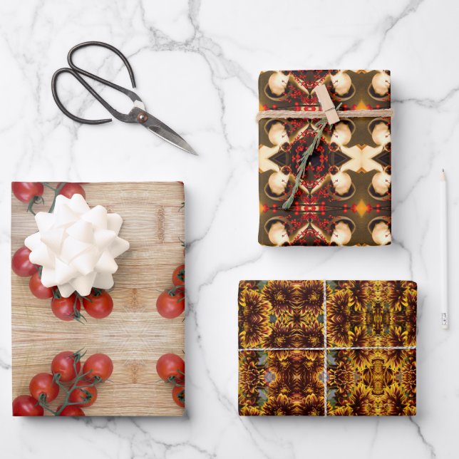 TOMATES, GATO SIAMÉS Y FLORES!! Papel de regalo (Anverso)