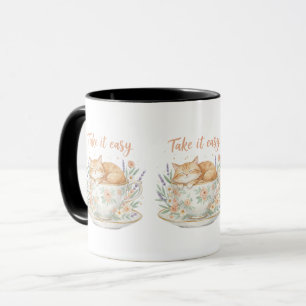 Tómelo con Calma Gatito Lindo en Taza de Té Floral