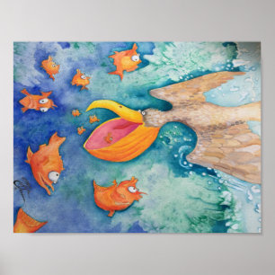 "¡Tomen el desplome!" Arte Pelícano y de pescado