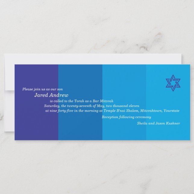 Tonal Blue Bar Mitzvah Invitación (Anverso)