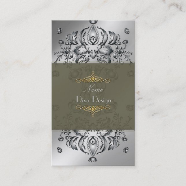 Tono de tono de plata Floral Damask de tarjeta de  (Anverso)