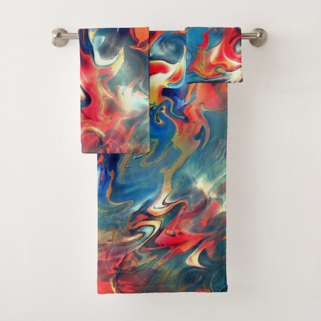 Tonos azul y rojo manchados, pintura satinada virt (In situ)