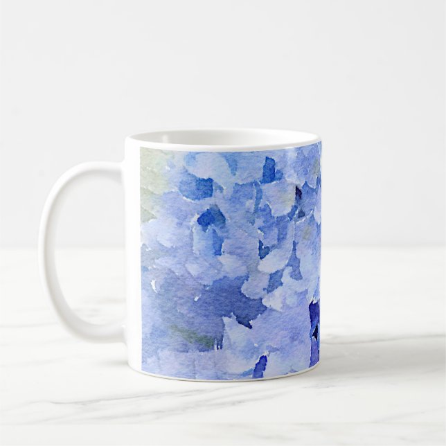 Tonos azules y peringuiles hidrangea taza de café (Izquierda)