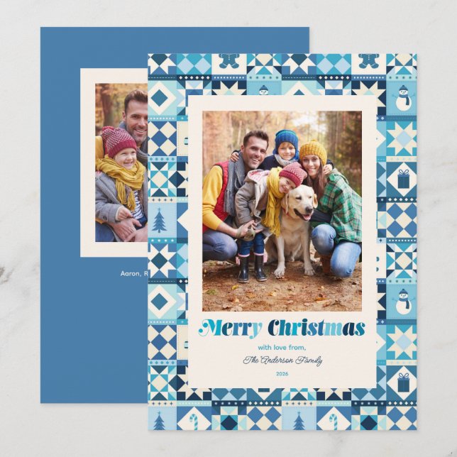Tonos de azul de Navidad en patchwork Foto Navideñ (Anverso / Reverso)