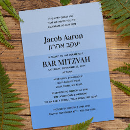Tonos de azul Hebreo Bar Mitzvah Invitación