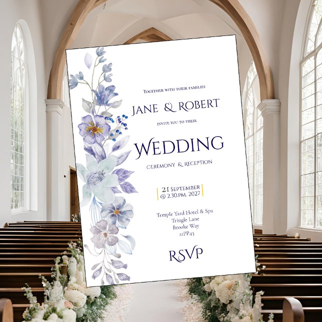 Tonos de azul, Invitación de boda floral (Subido por el creador)