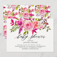 Tonos de la invitación a Baby Shower con flores ro