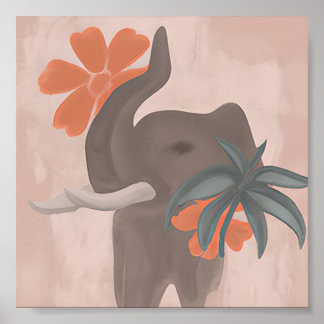 Tonos de la Tierra Arte minimalista elefante (Frente)