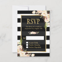 Tonos de marfil floral franjas blancas negras RSVP