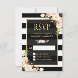 Tonos de marfil floral franjas blancas negras RSVP