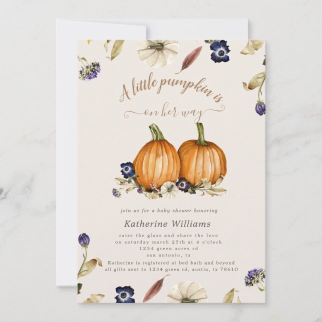 tonos de otoño calabaza invitación a la ducha de b (Anverso)