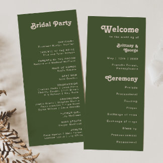 Tonos simples retro | Programa de boda verde oliva