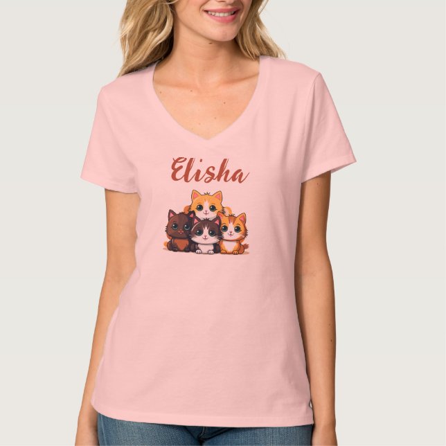 Top Corto Rosa de Gatito Lindo Personalizado (Anverso)
