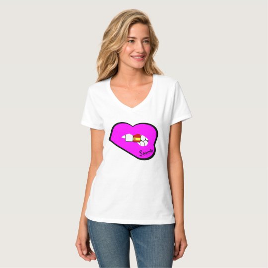 Top del cuello en v de España de los labios de