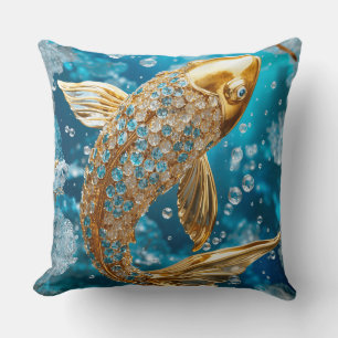 Topacio Azul Pez Koi Dorado Dorado Almohada Decora