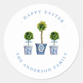 Topiaries Blue & White Happy Easter Label / Sello