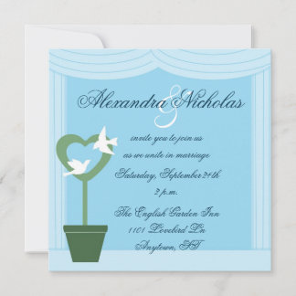 Topiario con invitación a la Boda Azul de palomas 