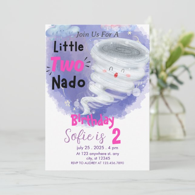 Tornado Chicas rosados 2 cumpleaños invitación de  (Anverso de pie)