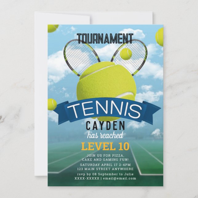 Torneo de TENNIS Invitación de cumpleaños (Anverso)