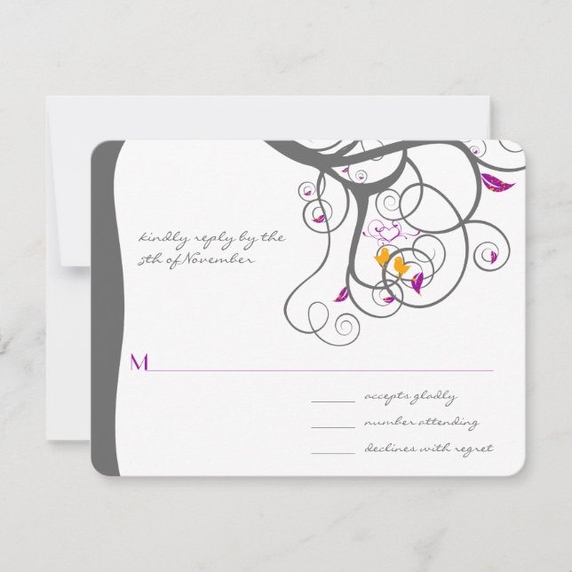 Tornillo de ciruelas Amor Aves Invitación a la Bod (Anverso)