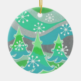 Torno de ornamento de Winter Trees Green Text